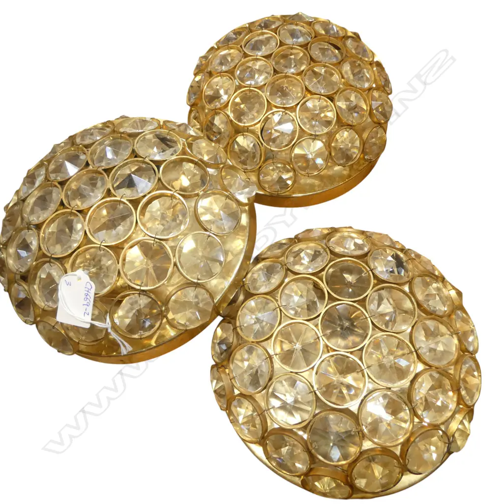 3 VINTAGE WALL FITTINGS brass & crystal  Image 1++