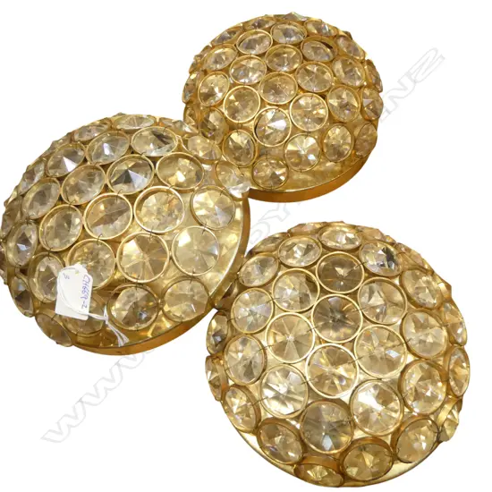 3 VINTAGE WALL FITTINGS brass & crystal 