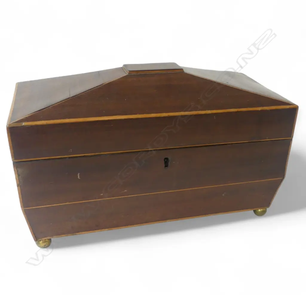 REGENCY SARCOPHAGUS SHAPED TEA CADDY, 2 LIDDED COMPARTMENTS, NO CENTRAL BOWL, L.300mm Image 1++