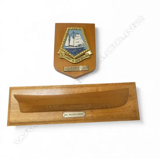 2 SHIPS PLAQUES; 'STS SPIRIT OF NEW ZEALAND' GOVERNOR SHIPS' COMPANY & 'MRS WILSON'S DINGHY' W.355mm