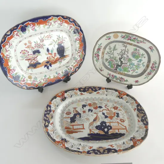 VICTORIAN 'INDIA TREE' ASHET + 2 IMARI PAT ASHETS W.560mm