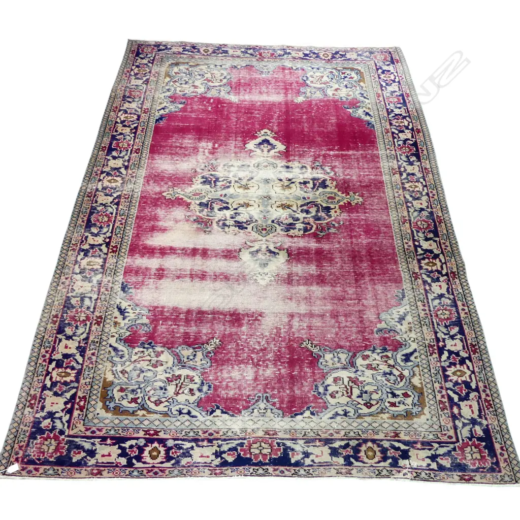 HAND KNOTTED WOOL PILE RUG, MAROON GROUND, WORN 2840x1970mm Image 1++