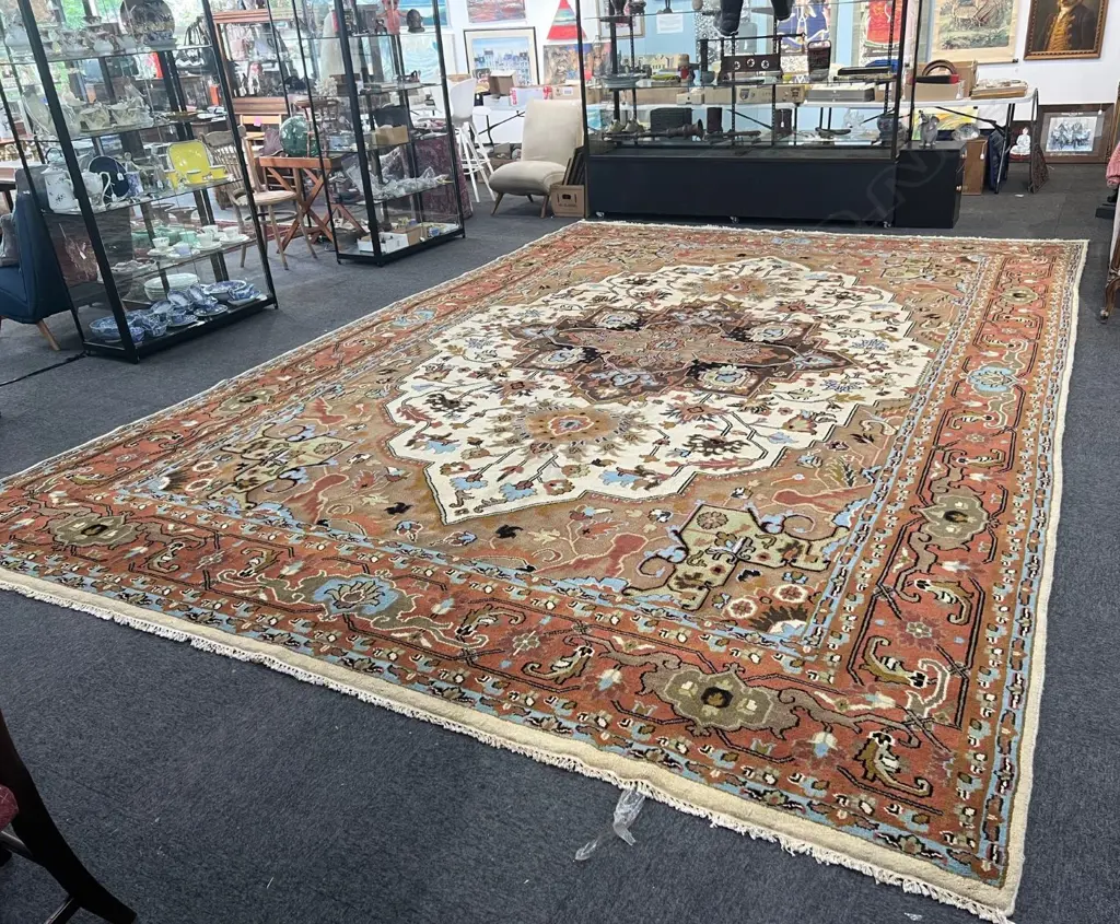 MASSIVE HAND KNOTTED PERSIAN HERIZ CARPET wool on cotton. 1 small area of insect damage. 5040 x 3660mm. Image 1++