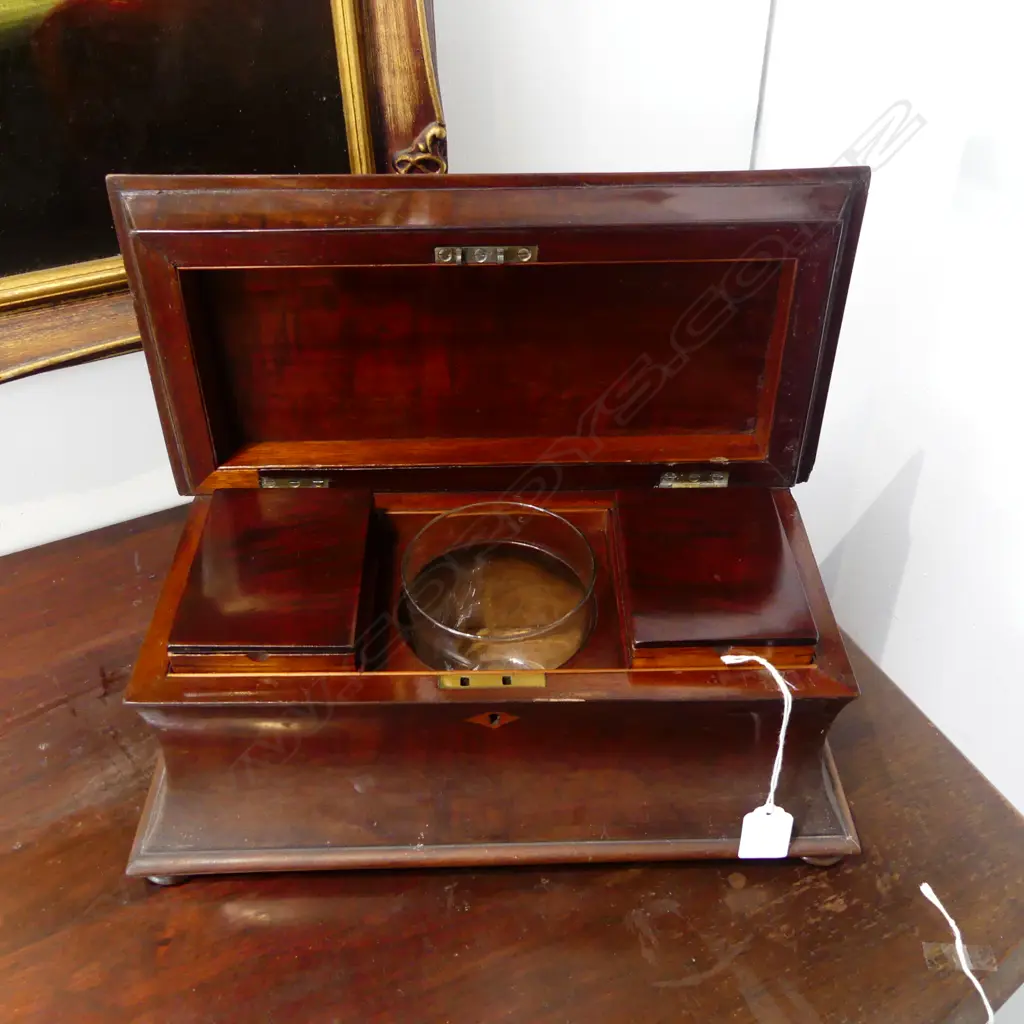 ANTIQUE MAHOGANY TEA CADDY some faults W.375mm Image 1++