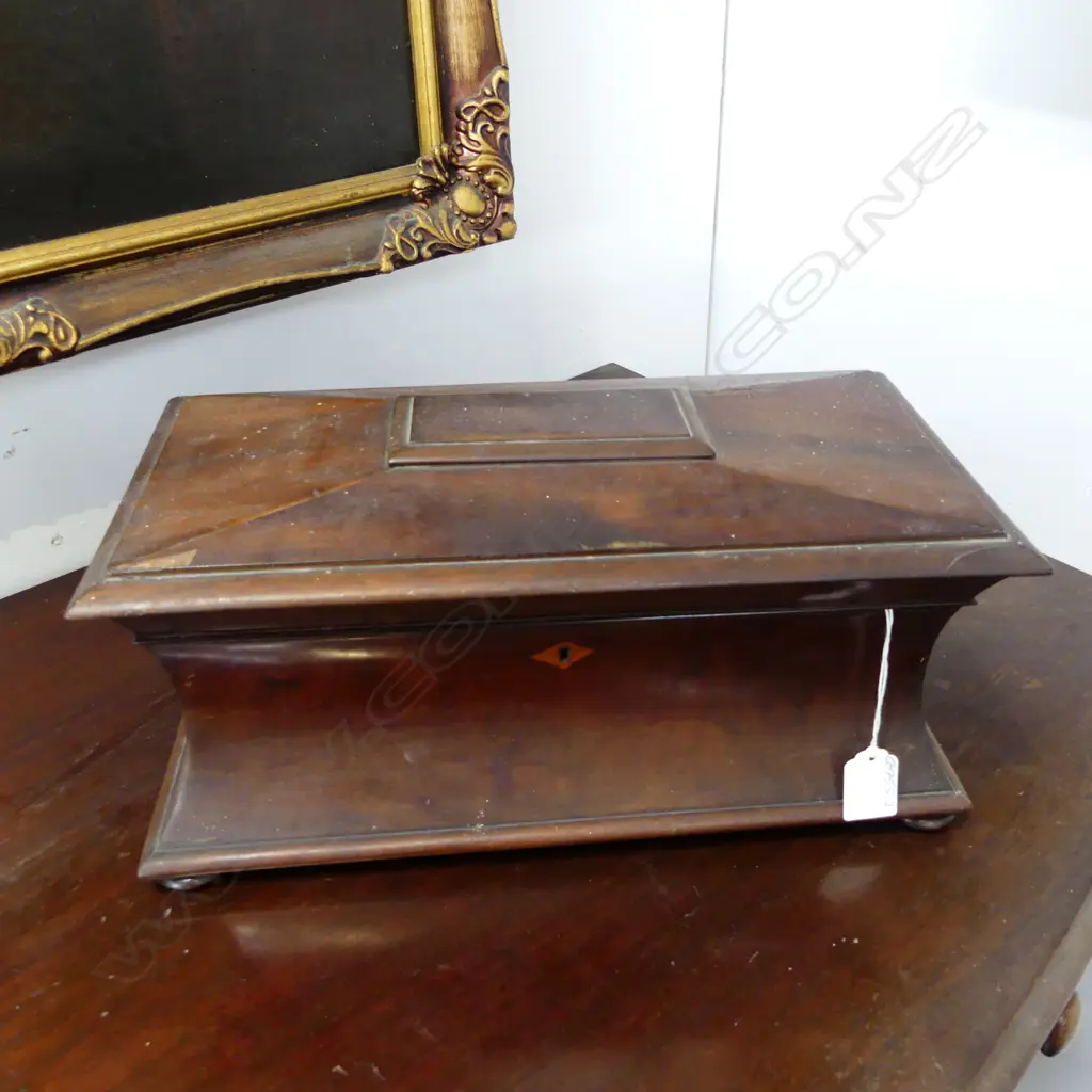 ANTIQUE MAHOGANY TEA CADDY some faults W.375mm Image 1++