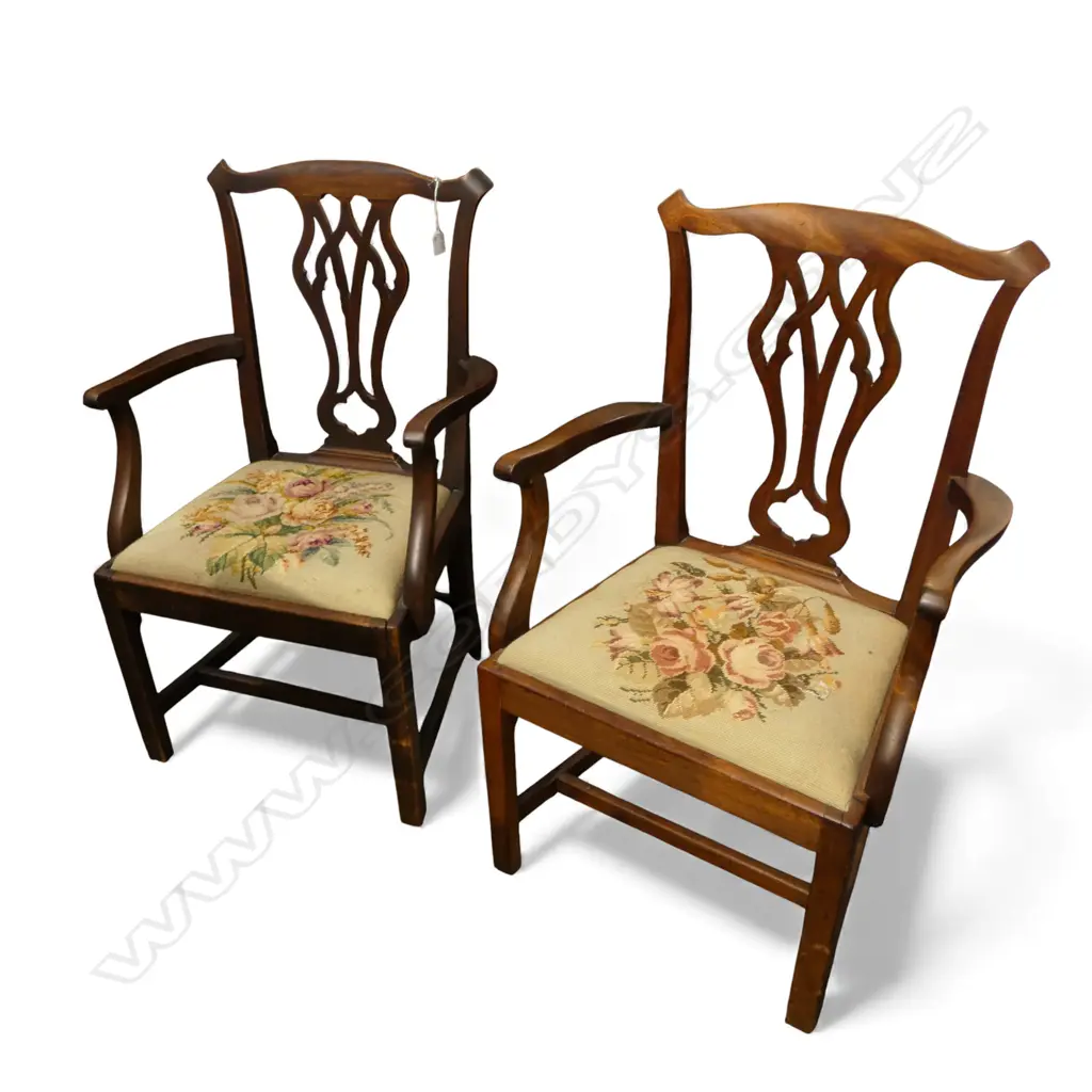 PR ANTIQUE HEPPLEWHITE STYLE ARMCHAIRS - 1 WOBBLY w. LEG PARTLY SPLIT Image 1++