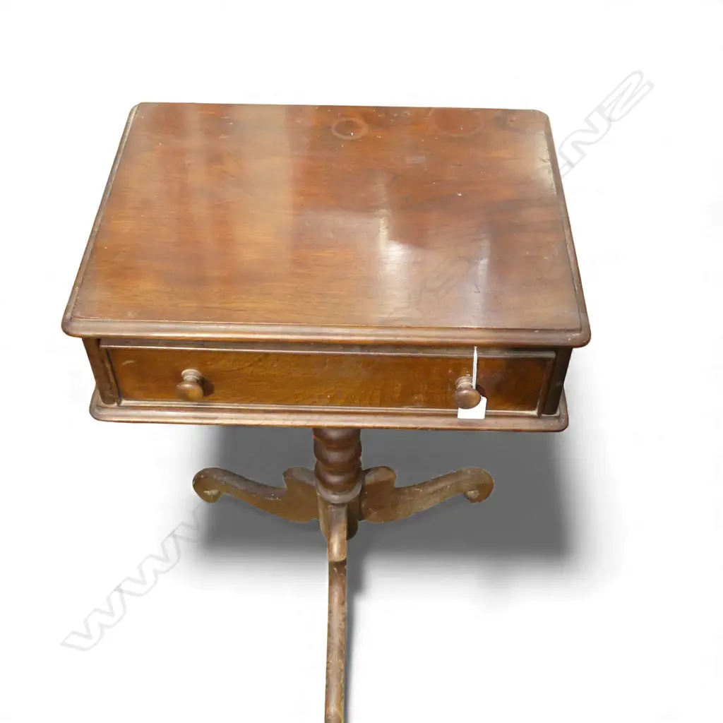 MAHOGANY PEDASTAL TABLE single drawer H.710mm top marked Image 1++