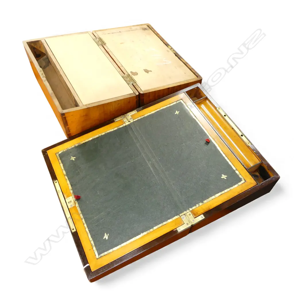 2 ANTIQUE WRITING SLOPES both w. faults, one without fitted interior Image 1++