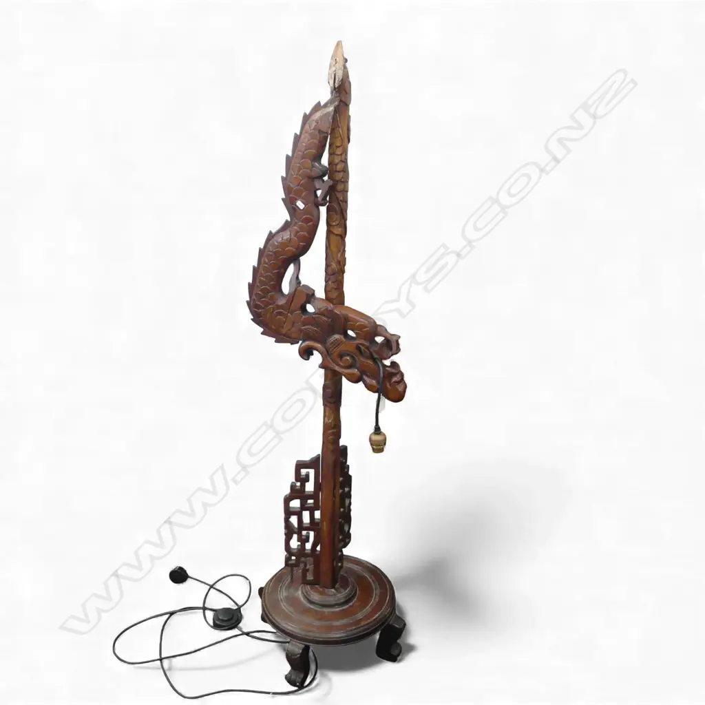 CHINESE WOODEN DRAGON FLOOR LAMP H.1800mm broken Image 1++