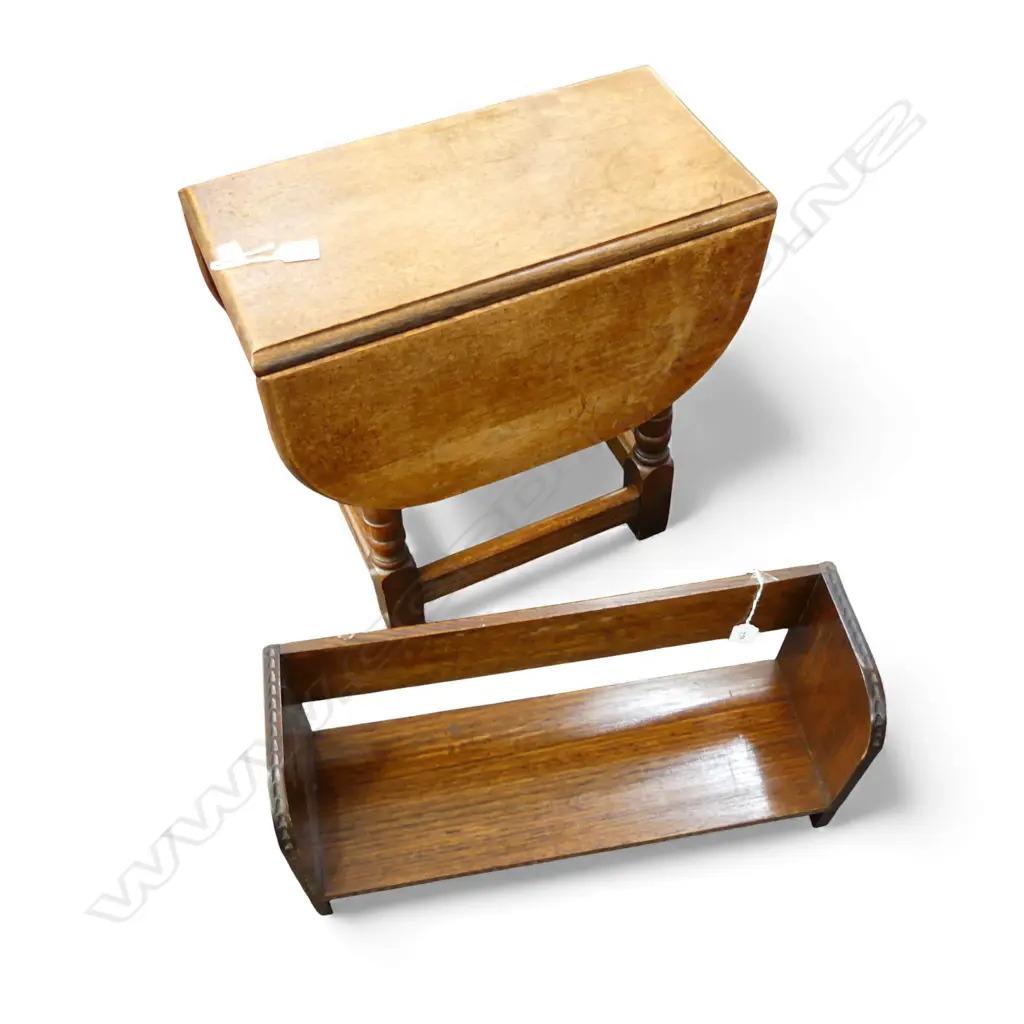 OAK BOOKSHELF W.520mm + SMALL OAK DROPSIDE TABLE 490x260x470mm Image 1++