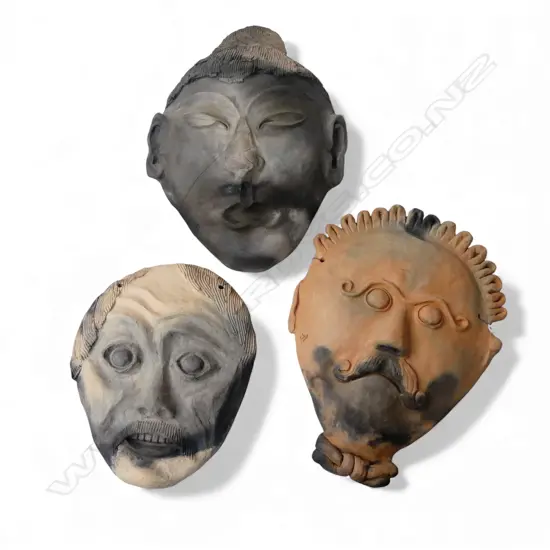 3 CONTEMPORARY CERAMIC WALL MASKS H.370mm faults