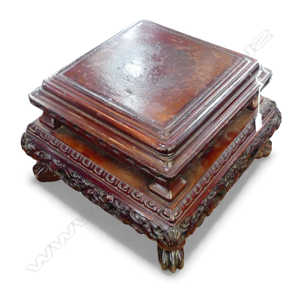 LARGE CHINESE WOOD STAND SQUARE FORM DIA420 H290MM Image 1++