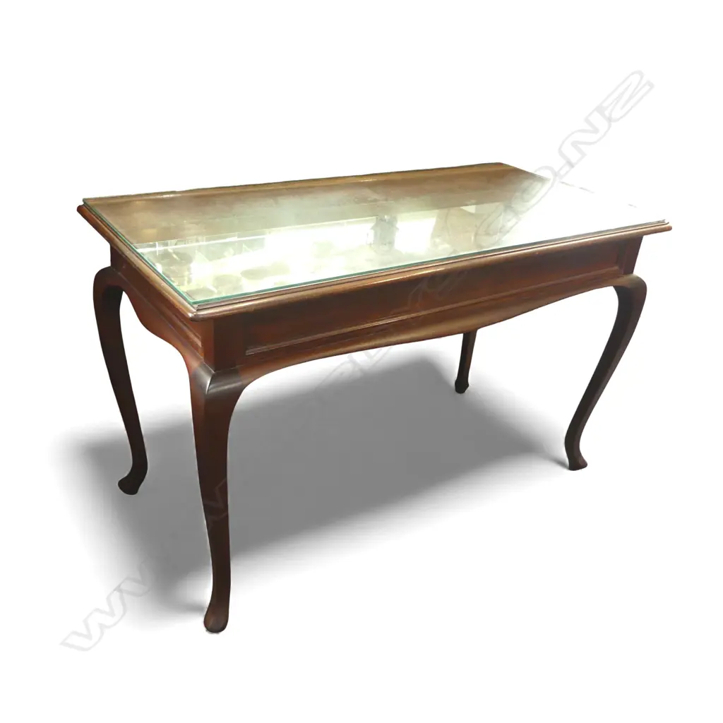 MAHOGANY DESK, GLASS TOP 1220x590x740mm Image 1++