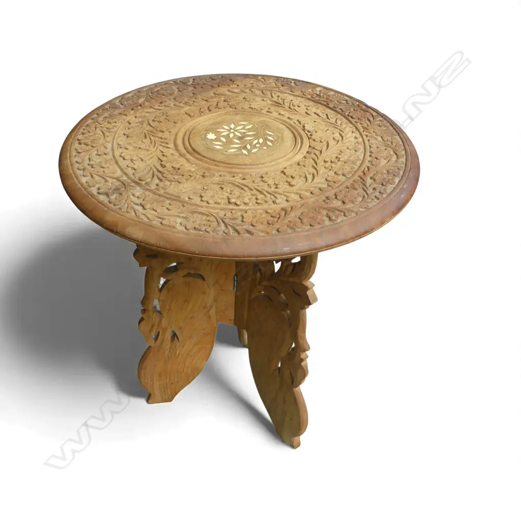 ORIENTAL CARVED WOODEN SIDE TABLE H.400mm, 370mm dia Image 1++