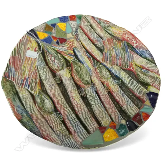 KEUM SUN LEE COLOURFUL BAS RELIEF NIKAU PLAMS & MOSAICS, Dia. 470mm