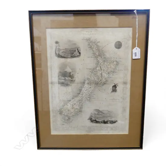 MAP OF NZ; JOHN TALLIS & CO. 1851 355x270mm FOXING ON BACK OF GLASS