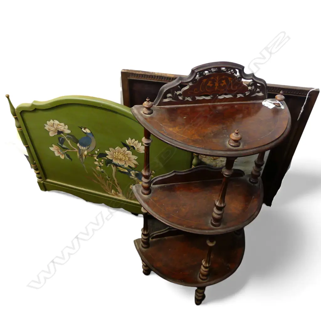 NEEDLEWORK FIRE SCREEN H.800mm, WOOD HAND PAINTED FIRE SCREEN + 3 TIER WHATNOT H.980mm FAULTS H.980mm Image 1++