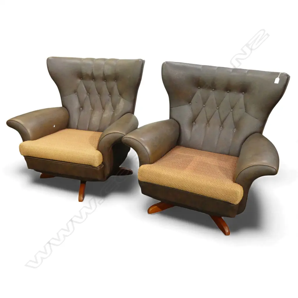 PR 1970'S VINYL WINGBACK ARMCHAIRS w swivel bases Image 1++