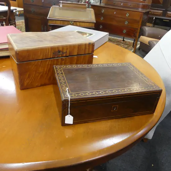 2 ANTIQUE WRITING SLOPES (1 INTERIOR REQS. RESTORATION)