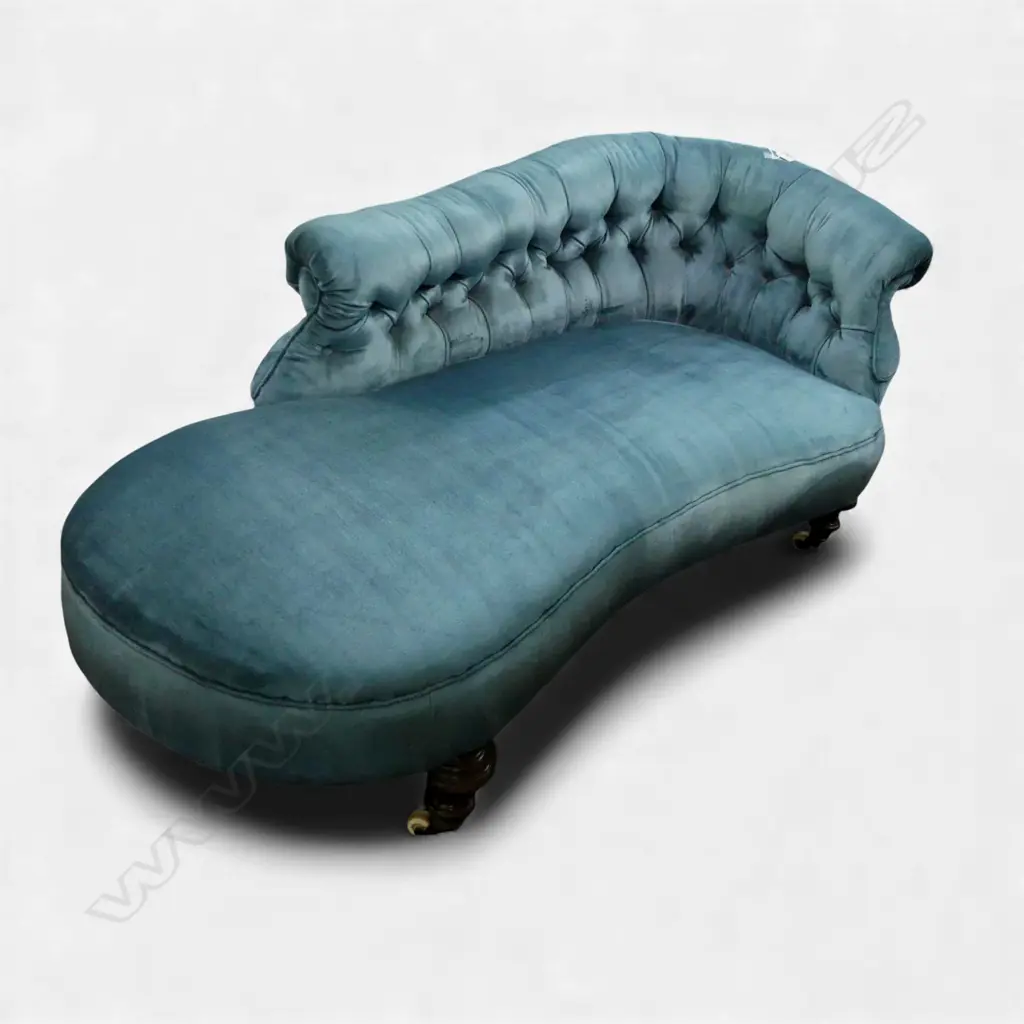 VICTORIAN SOFA; BLUE VELVET BUTTON BACK Image 1++