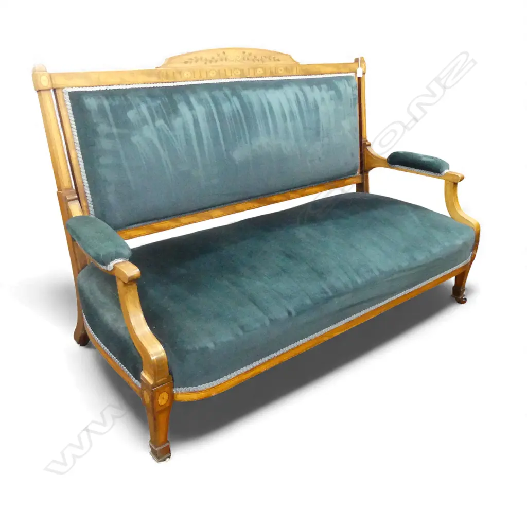 EDWARDIAN SHERATON REVIVAL SOFA IN BLUE VELVET W.1500mm Image 1++