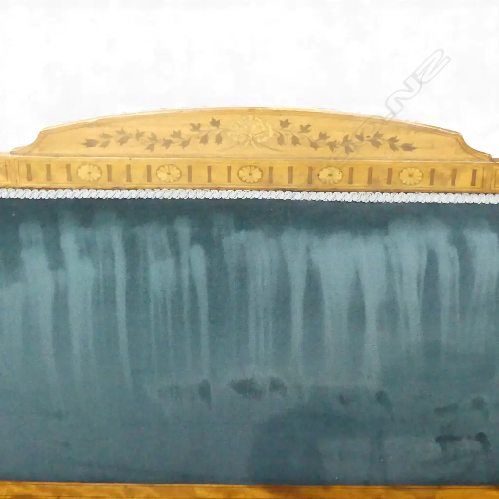 EDWARDIAN SHERATON REVIVAL SOFA IN BLUE VELVET W.1500mm Image 1++