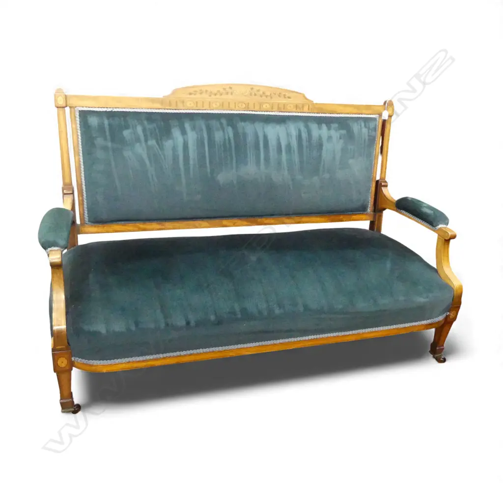 EDWARDIAN SHERATON REVIVAL SOFA IN BLUE VELVET W.1500mm Image 1++