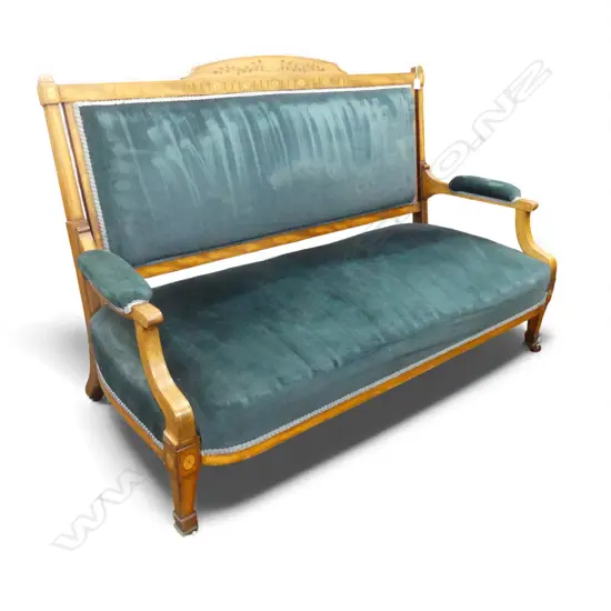 EDWARDIAN SHERATON REVIVAL SOFA IN BLUE VELVET W.1500mm