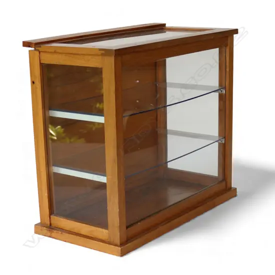 SMALL WOODEN DISPLAY CABINET, 2 GLASS SHELVES, 440 x 230 x 400mm