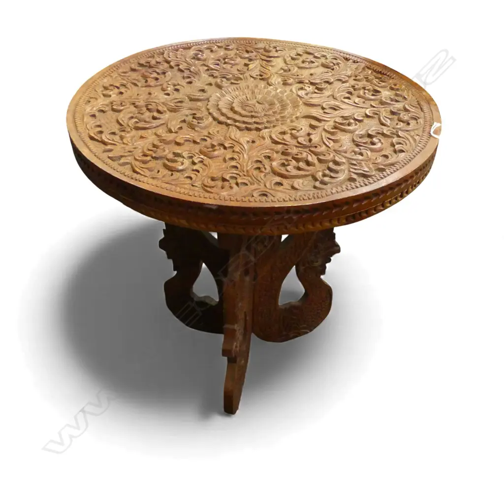 DEEP CARVED WOODEN OCC SIDETABLE H520 DIA500MM Image 1++