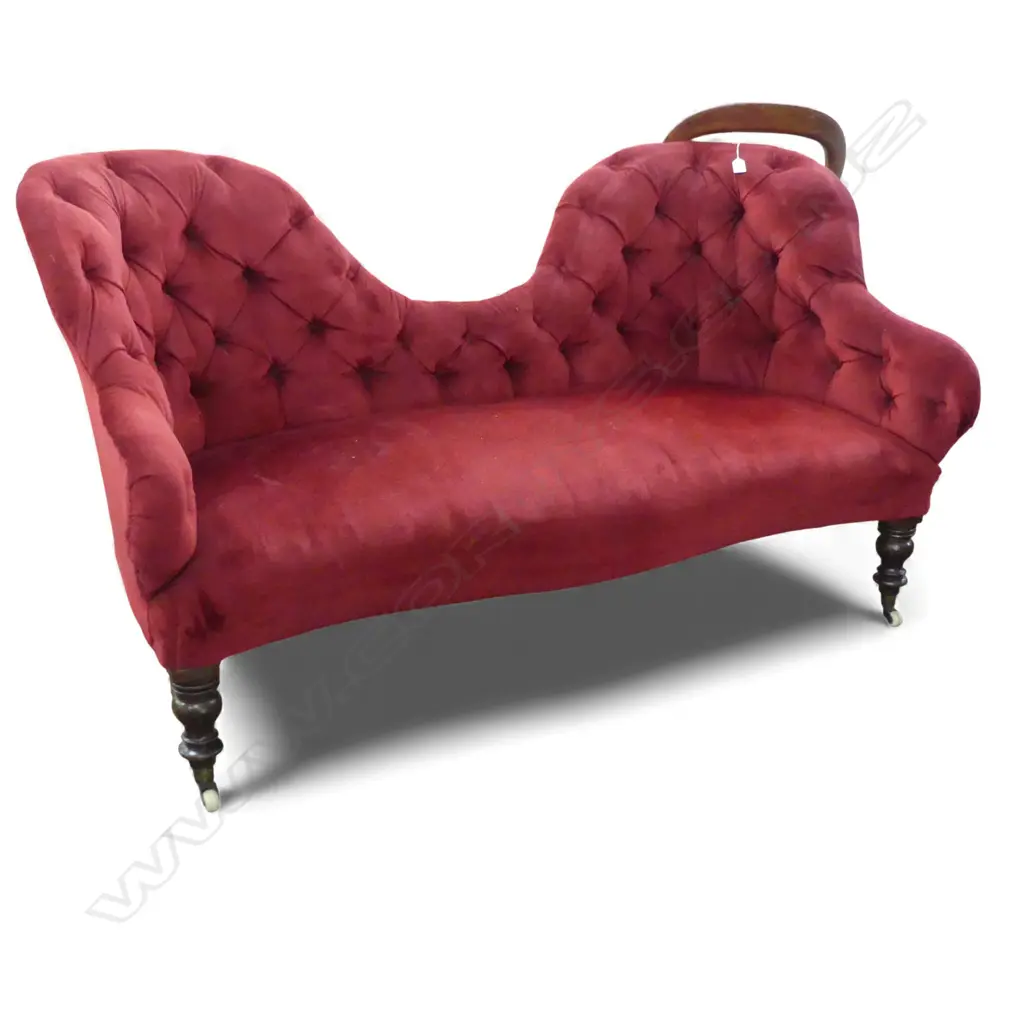 VICTORIAN SOFA; RED VELVET BUTTON BACK W.1500mm Image 1++