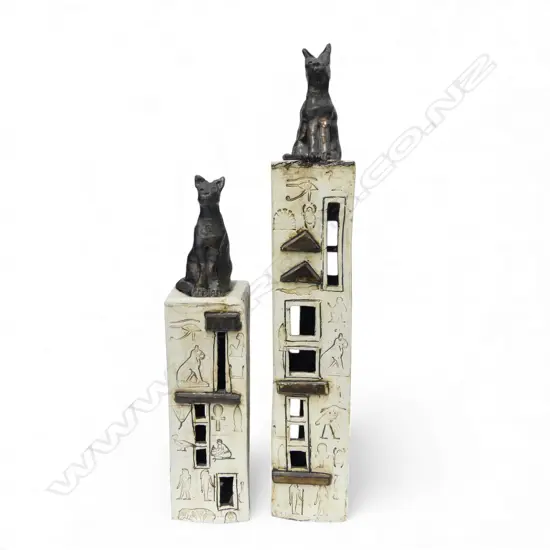 MARGARET BELL, 2 N.Z. STUDIO POTTERY EGYPTIAN CAT ORNAMENTS H.599mm