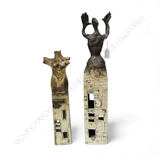 MARGARET BELL, 2 N.Z. STUDIO POTTERY BUST ORNAMENTS H.599mm repairs to one