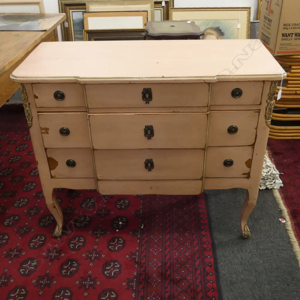PINK PAINTED FRENCH STYLE MAHOGANY CHEST OF DRAWERS 980x450x810mm Image 1++