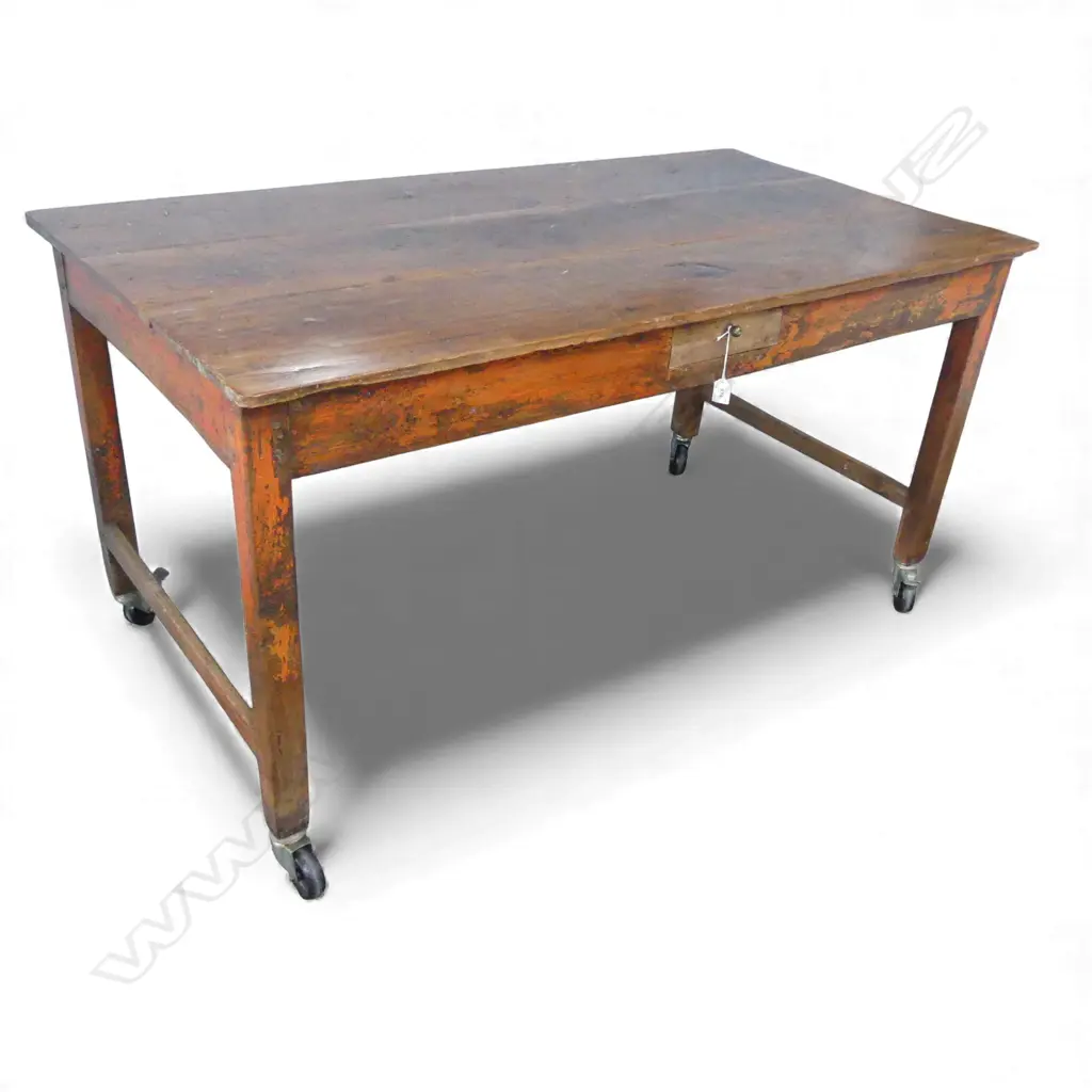PLANK TOP TABLE w. 1 DRAWER (DAMAGE TO DRAWER FRONT) ON WHEELS 1435x750x730mm Image 1++