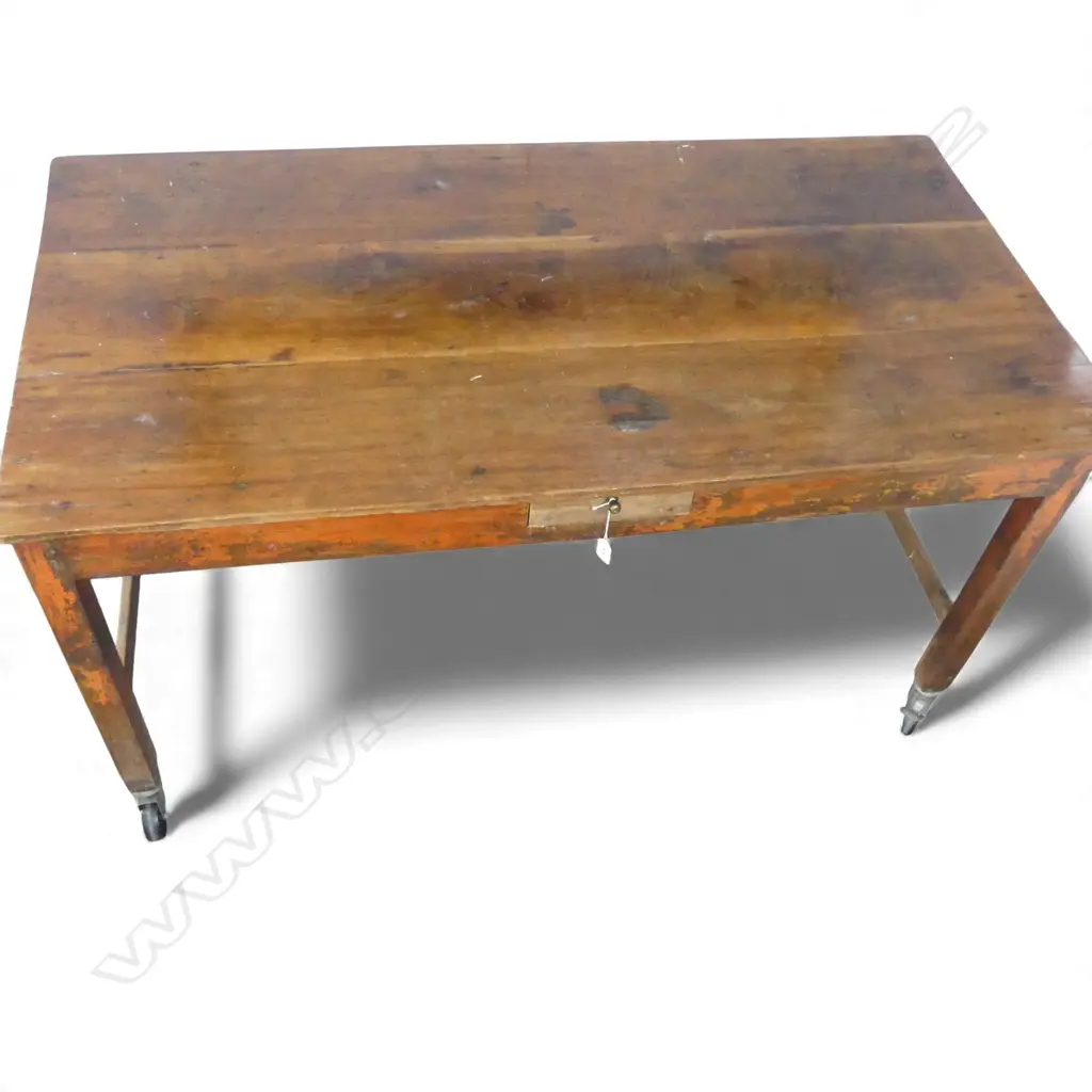 PLANK TOP TABLE w. 1 DRAWER (DAMAGE TO DRAWER FRONT) ON WHEELS 1435x750x730mm Image 1++
