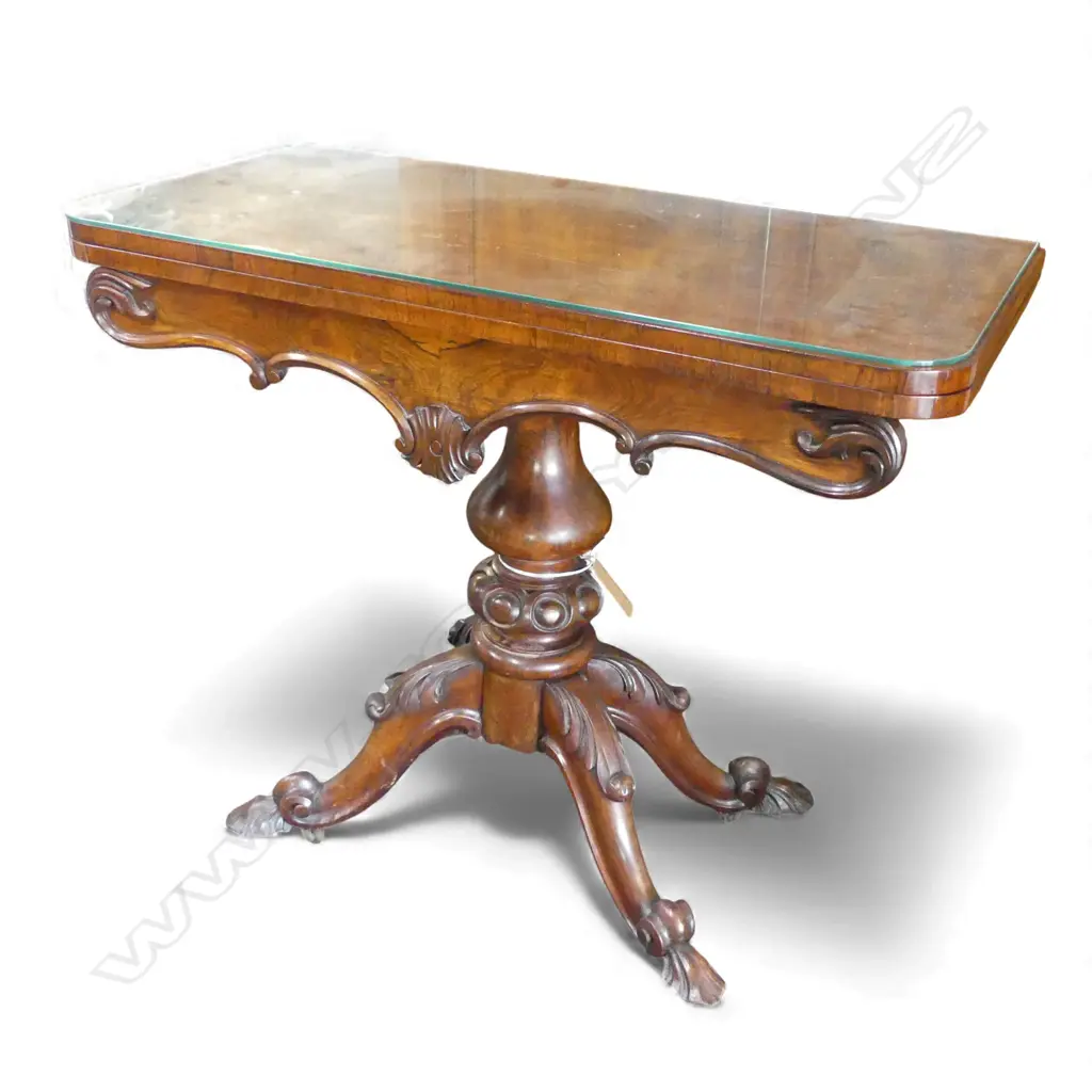 VICTORIAN MAHOGANY CARD TABLE, GLASS TOP 915x450x770mm Image 1++