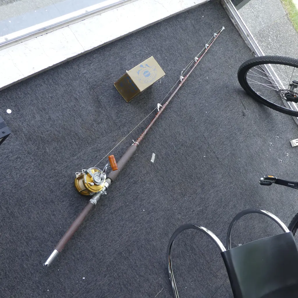 VINTAGE PENN 50 INTERNATIONAL GOLD FISHING REEL (WITH BOX) on Fenwick USA ROD '640 IGFA50lb Class' Image 1++