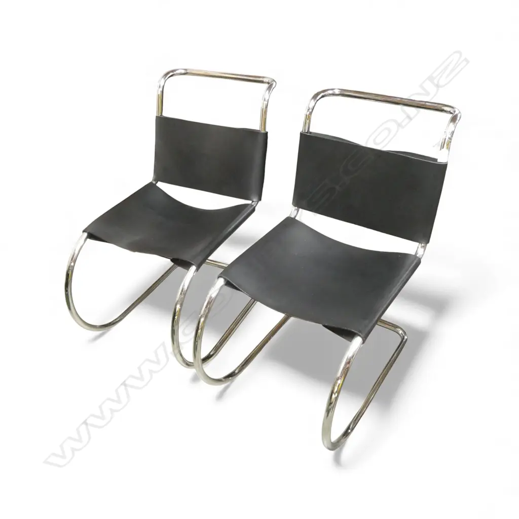 PAIR C.1980's CHROME & LEATHER MR10 style CHAIRS. Quality thick leather with laced fittings. Purchased New York c1980's Image 1++