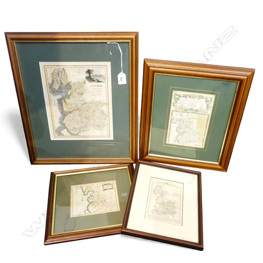 4 ANTIQUE HAND COLOURED ETCHINGS OF LANCASHIRE 260x205mm Image 1++