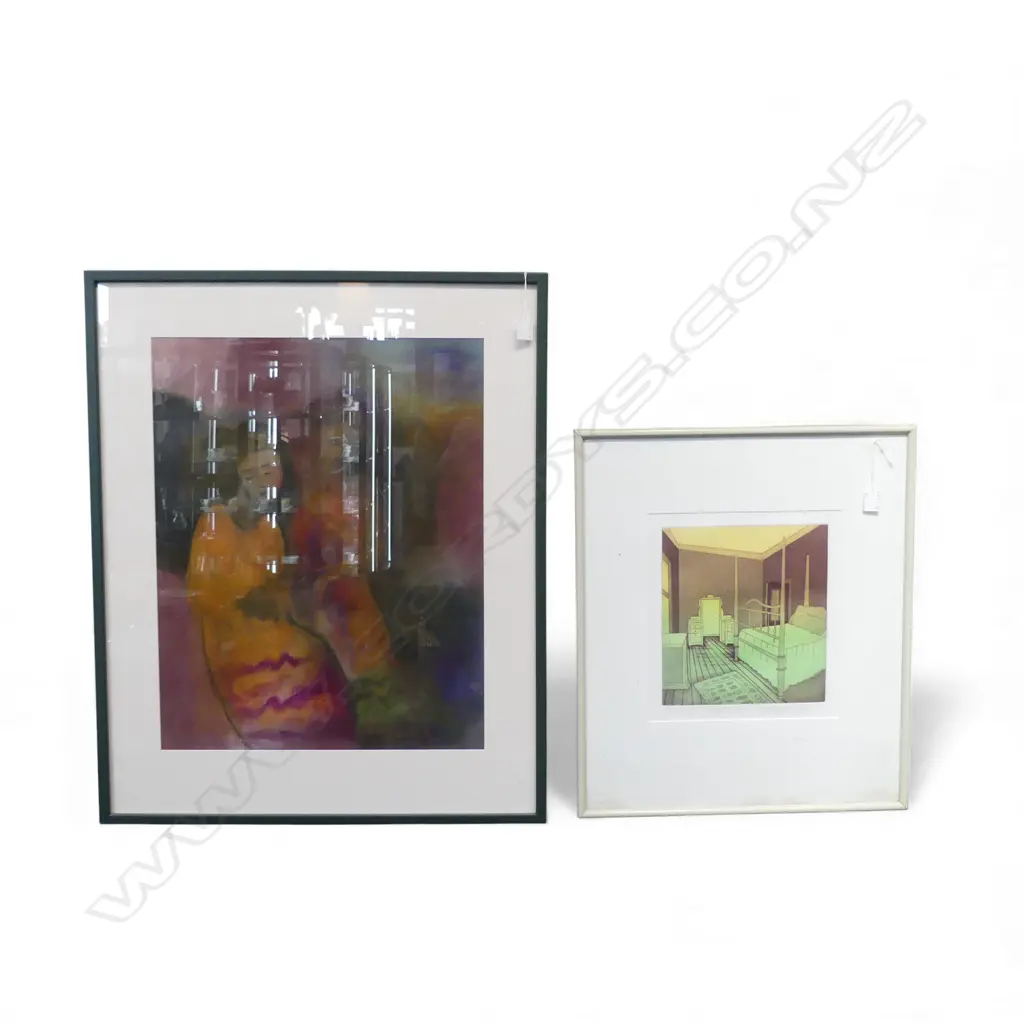 MURRAY GRIMSDALE, FEMALE PORTRAIT, SIGNED PRINT, 500x355 + EDWARD DOLORUS, INTERIOR ETCHING, 2/3, 270x245mm Image 1++