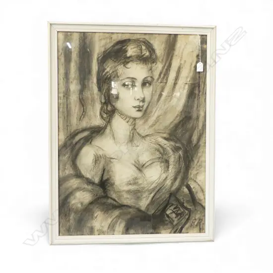 CHARCOAL PORTRAIT OF A WOMAN, INITIALLED G.R. 770x570mm