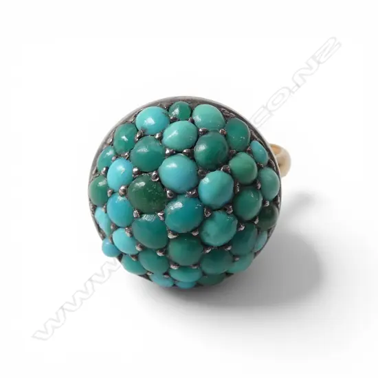 10ct GOLD BAND w SILVER SET TURQUOISE RING, 3.38gm, small size K