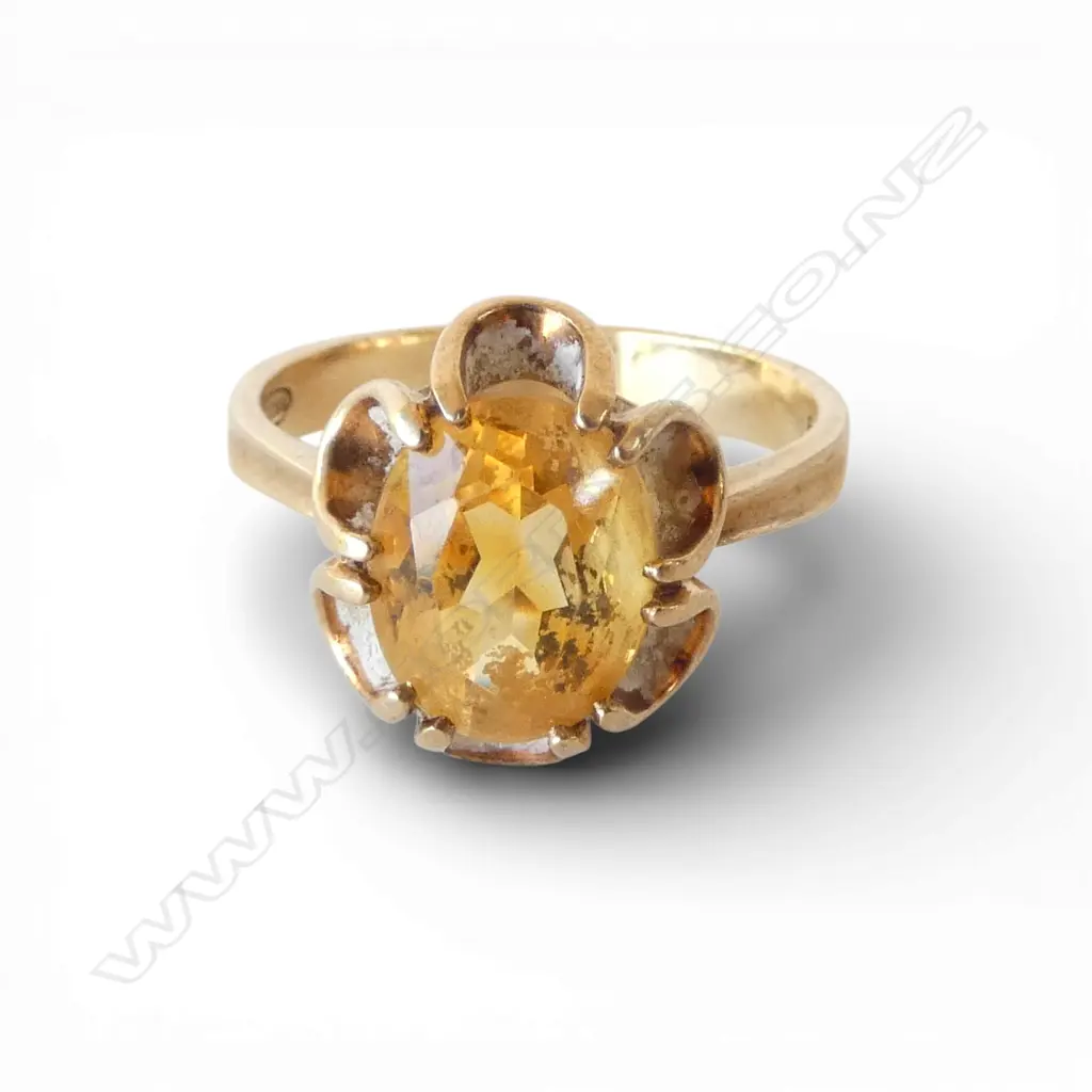 STYLISH 1970'S 9ct GOLD & CITRINE DRESS RING 4.64gms SIZE R 1/2 Image 1++