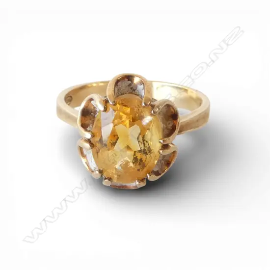 STYLISH 1970'S 9ct GOLD & CITRINE DRESS RING 4.64gms SIZE R 1/2