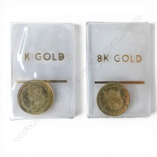 2 x 8ct GOLD MINI SOVEREIGN COINS 