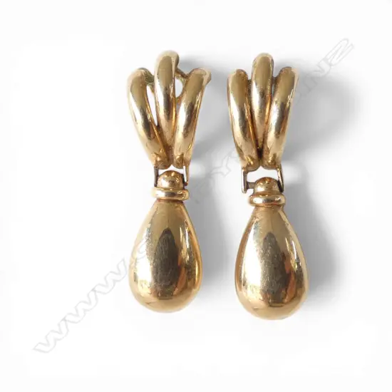 PR 9ct PENDANT DROP EARRINGS triple curved bar fittings 2.36gms