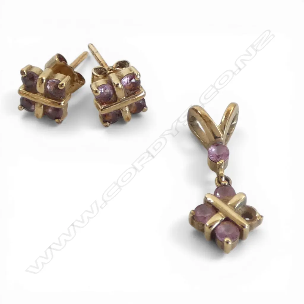 PR 9CT EARRINGS + PENDANT, 3gms ONE STONE MISSING Image 1++