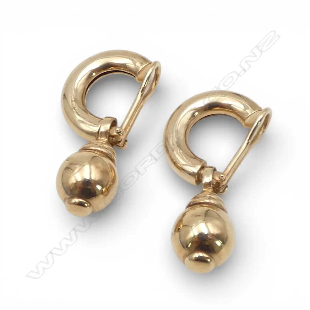 PR 9ct HALF HOOP & BALL EARRINGS, 10.11gm, spring backs for non-pierced ears Image 1++