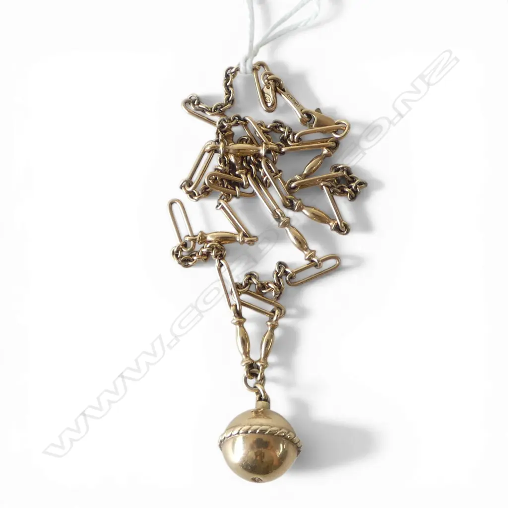 9ct BALL PENDANT on FANCY LINK CHAIN,12.19gm Image 1++